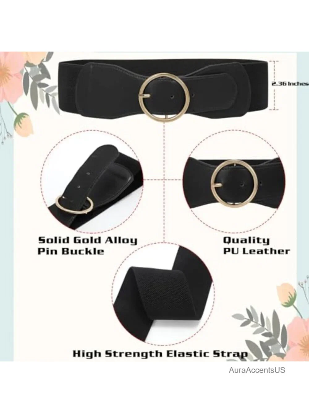 Women Elastic Stretchy Wide Belt with Gold O Ring Buckle